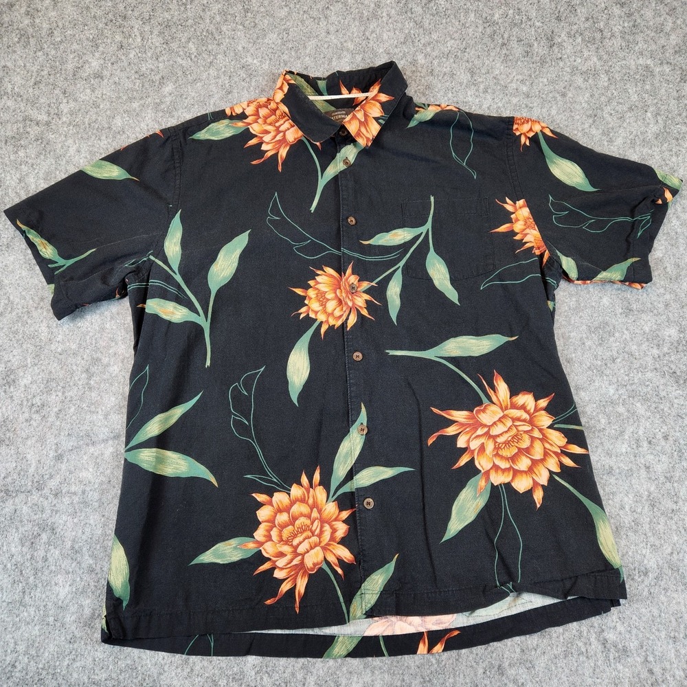 Quiksilver Waterman Shirt Men 2XL XXL‎ Black Floral Aloha Pocket Outdoor READ
